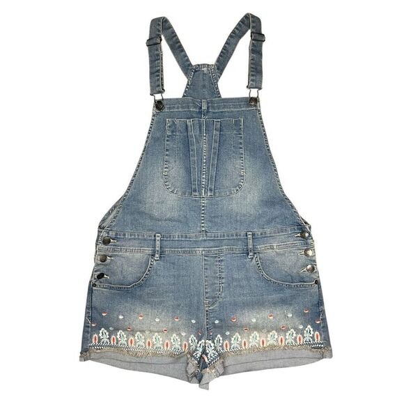 American Rag Juniors 11 Jean Shortalls Overalls Embroidered Floral - Picture 1 of 6